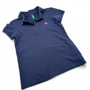 United Colors of Benetton Girls Polo Shirt Navy Preppy Uniform Classic 6-7 120cm